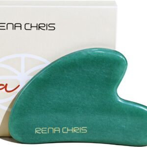 Rena Chris Gua Sha Facial Tools, Natural Jade Stone Guasha, Manual Massage Sticks for Jawline Sculpting and Puffiness Reducing, Scraping Massage Tool, Skin-Care Gift (Green)